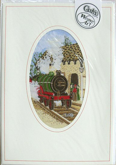J & J Cash woven card, with no words, with image of a steam engine