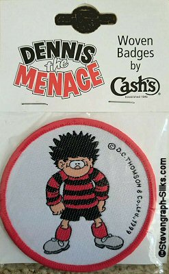 J & J Cash woven saw-on badge featuring Dennis The Menace