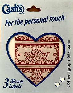 J & J Cash woven saw-on label with words: FOR SOMEONE SPECIAL