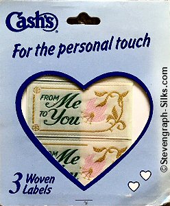 J & J Cash woven saw-on label with words: FROM ME TO YOU