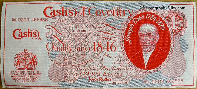 J & J Cash woven picture of an old British One Pound red note