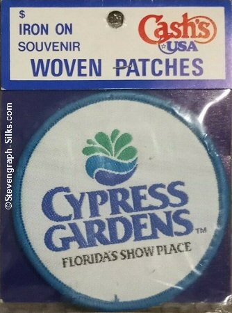 J & J Cash woven saw-on label with words: Cypress Gardens - Florida Show Place
