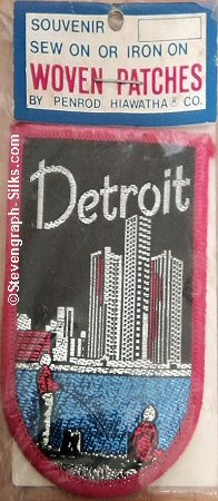J & J Cash woven saw-on label with words: Detroit
