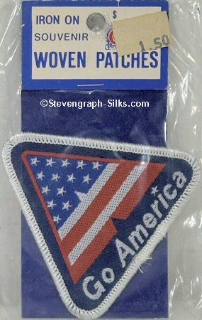 J & J Cash woven saw-on label with words: Go America