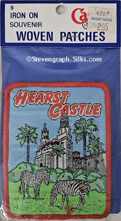 J & J Cash woven saw-on label with words: Hearst Castle