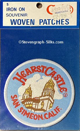 J & J Cash woven saw-on label with words: Hearst Castle - San Simeon. Calif