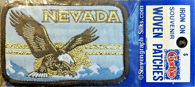 J & J Cash woven saw-on label with words: Nevada and image of an eagle