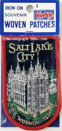 J & J Cash woven saw-on label with words: Salt Lake City