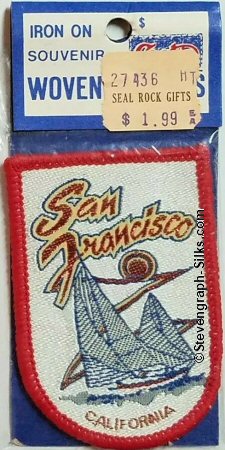 J & J Cash woven saw-on label with words: San Francisco