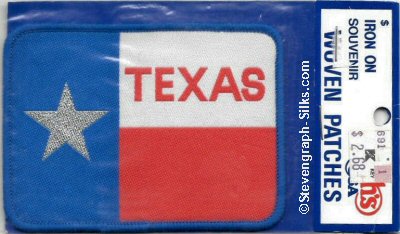 J & J Cash woven saw-on label with words: Texas