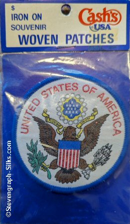J & J Cash woven saw-on label with words: United States of America
