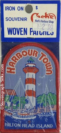 J & J Cash woven saw-on label with words: Harbour Town, Hilton Head Island (South Carolina)