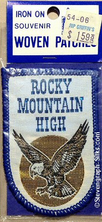 J & J Cash woven saw-on label with words: Rocky Mountain High