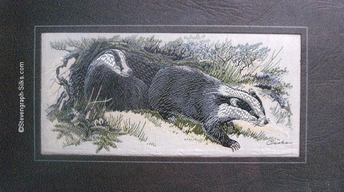 J & J Cash woven picture with image of badgers
