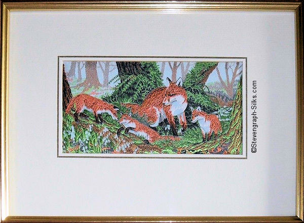J & J Cash woven picture with image of a Fox and three cubs