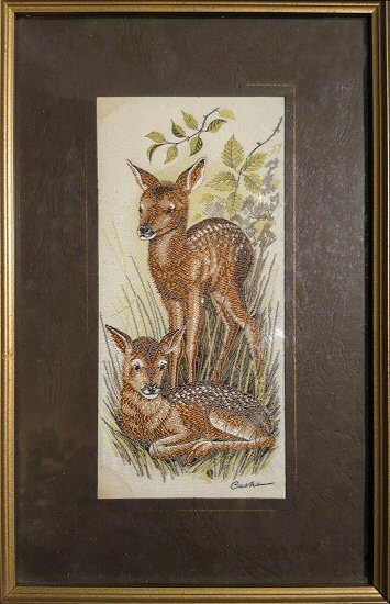 J & J Cash woven picture with image of two Red Deer Fawn