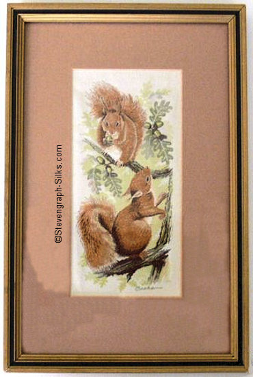 J & J Cash woven picture with image of two young squirrels