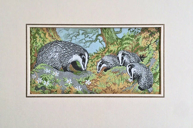 J & J Cash woven picture with image of a badger & her young