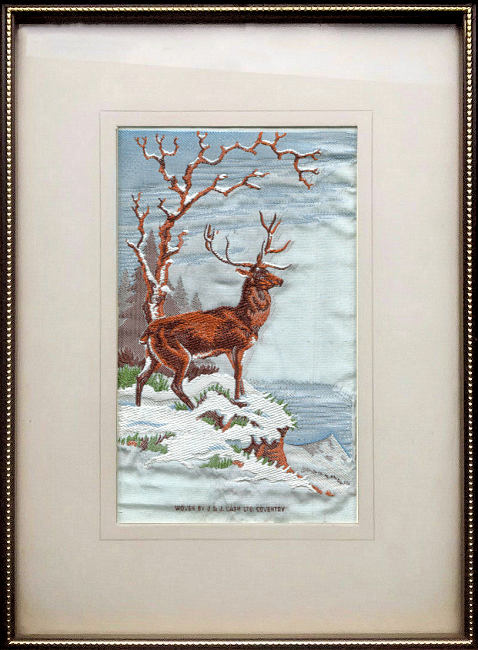 J & J Cash woven picture with image of a stag with a winter scene