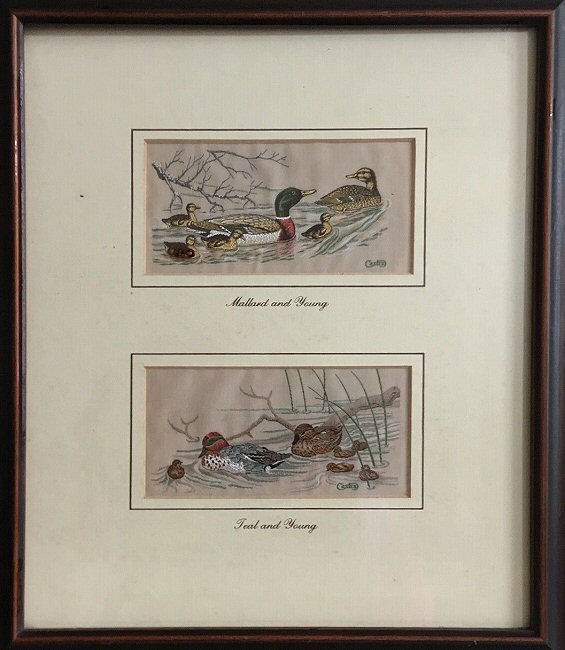 J & J Cash woven picture with two pictures in one frame; being Mallard & Teal with young