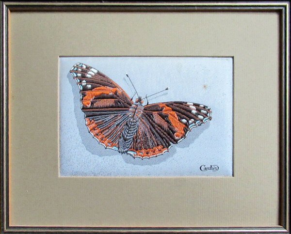 J & J Cash woven picture with no words, but image of a Red Admiral butterfly only