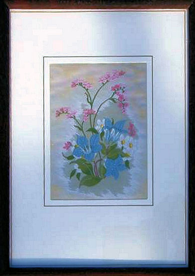 J & J Cash woven picture of blue and red flowers