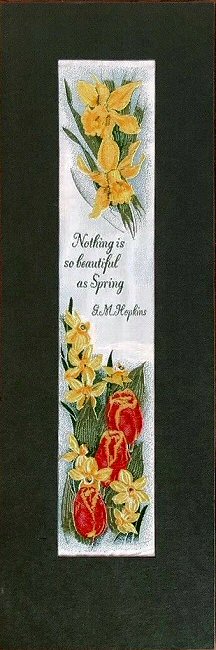 J & J Cash woven picture with images of spring flowers and quotation by Hopkins