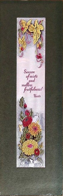 J & J Cash woven picture with images of autumn flowers and quotation by Keats