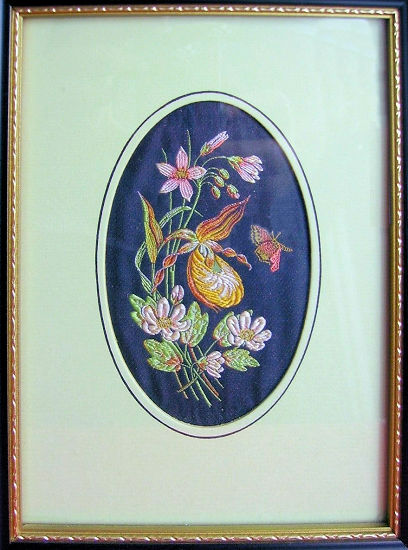 J & J Cash woven picture of North American Woodland Wild Flowers - Spring Beauty, Lady's Slipper & Rue Anemone