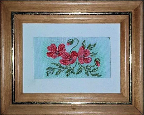 J & J Cash miniature woven picture of poppies