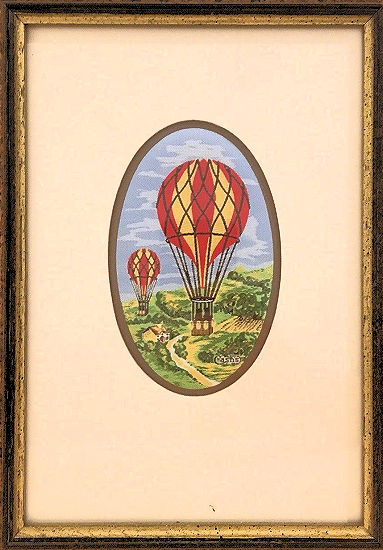 J & J Cash small oval centred woven picture with image of an hot air balloon