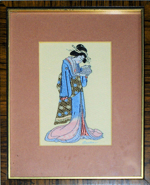 J & J Cash woven picture with no words, but image of a Japanese Geisha Ladies, called Kiyomine