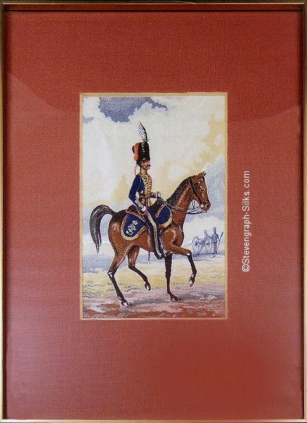 J & J Cash woven picture with no words, but image of Officer of the Royal Horse Artillery