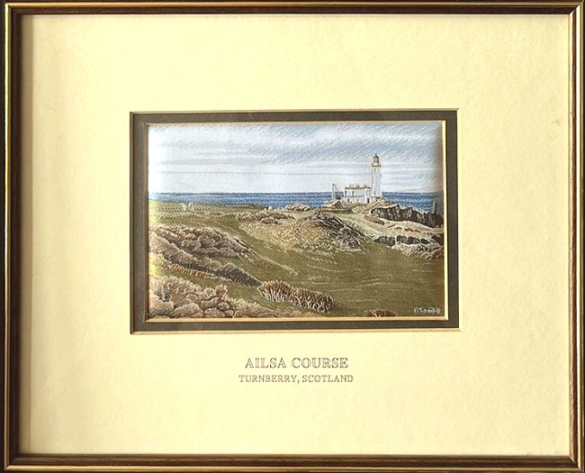 J & J Cash woven picture with image of the Ailsa Golf Course, Turnberry, Scotland