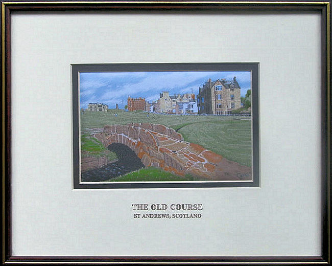 J & J Cash woven picture with image of the bridge on the Old Course at St. Andrews Golf Course, Scotland