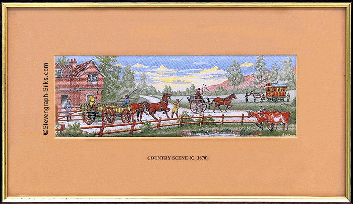 J & J Cash woven picture with title words of Country Scene c. 1870