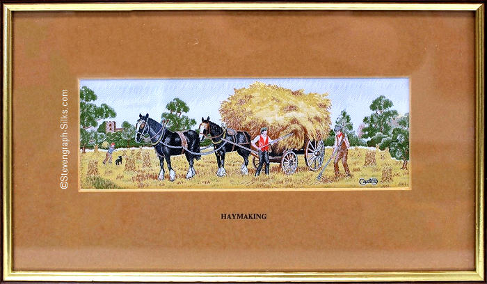 J & J Cash woven picture with title words of Haymaking