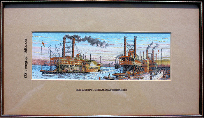 J & J Cash woven picture with title words of Mississippi Steamboat (c. 1870)