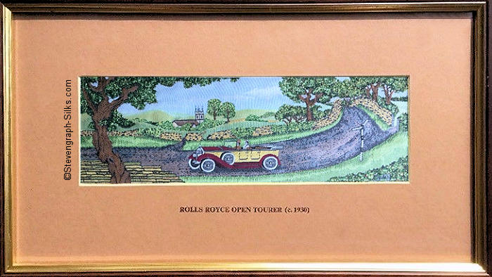 J & J Cash woven picture with title words of Rolls Royce Open Tourer (c. 1930)