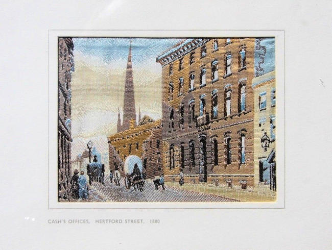 J & J Cash woven picture of their own offices in Hertford Street, circa: 1880