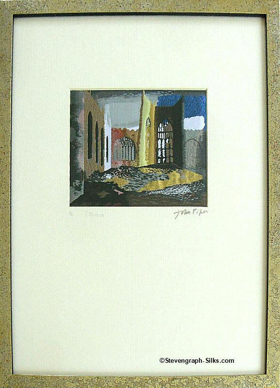 J & J Cash woven picture of John Piper's original painting of Coventry Cathedral shortly after it was destroyed in the Second World war