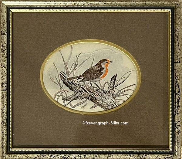 Framed woven picture of a robin