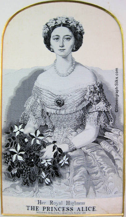 framed black & white silk with portrait of Princess Alice