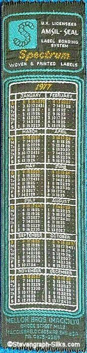 silk woven bookmark of 1977 Calendar