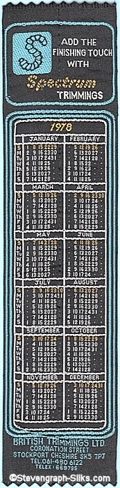 silk woven bookmark of 1978 Calendar