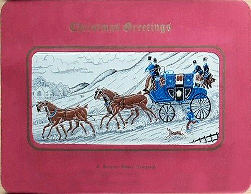 woven Christmas card of a coach and four