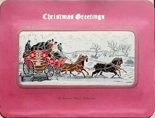 woven Christmas card of a stage coach and four