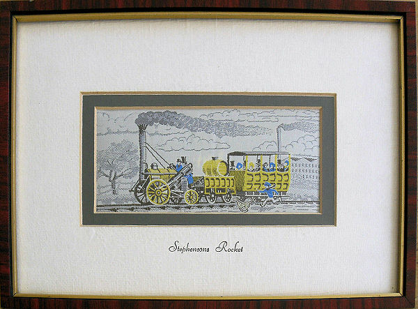 Framed woven picture of Stephensons Rocket