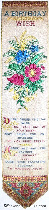 silk bookmark with title words, flowers and words of two verses