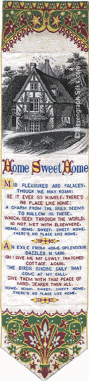 Bookmark with image of country cottage, title words, and words of two verses